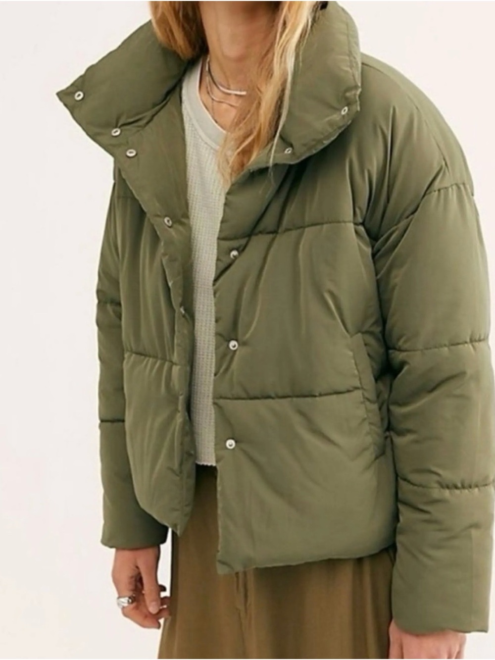 Free People Weekender Olive Green Puffer Jacket